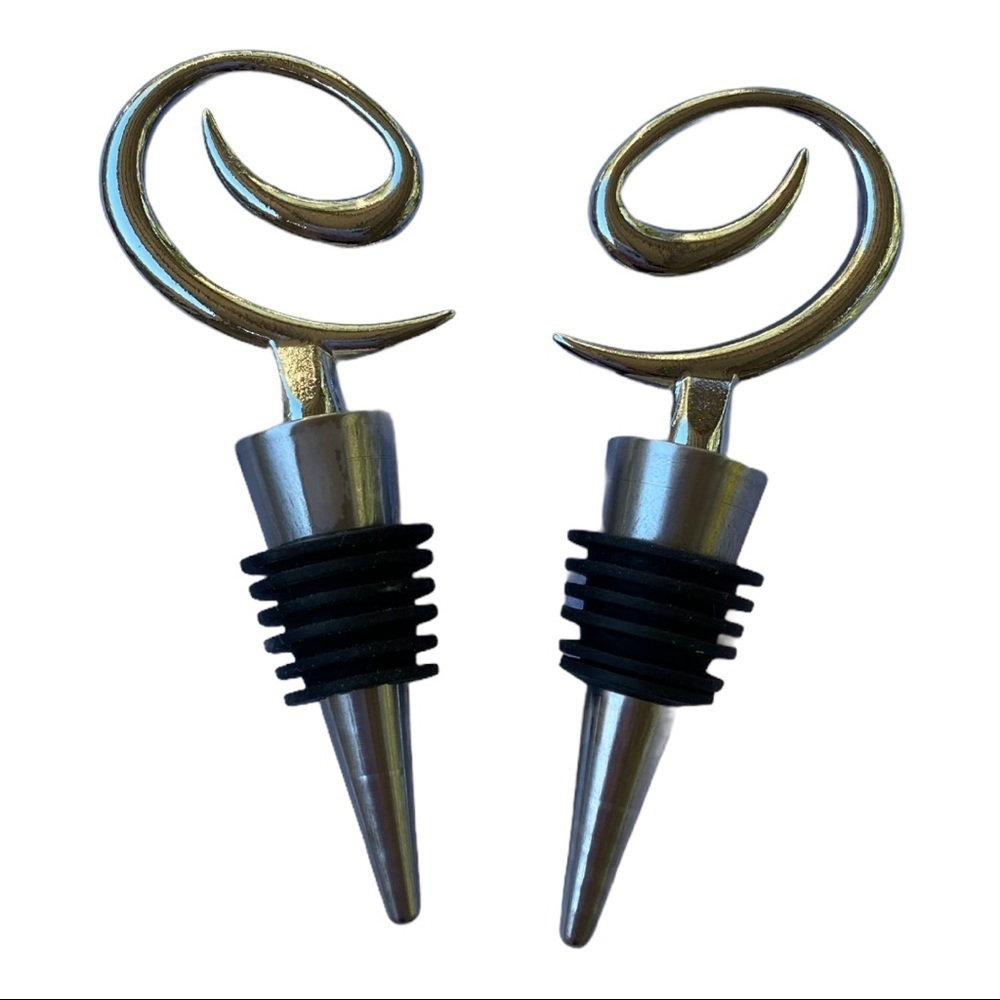 Stainless Steel Bottle Stoppers (2)Swirl Design, Air Tight Seal. Wine Liquor